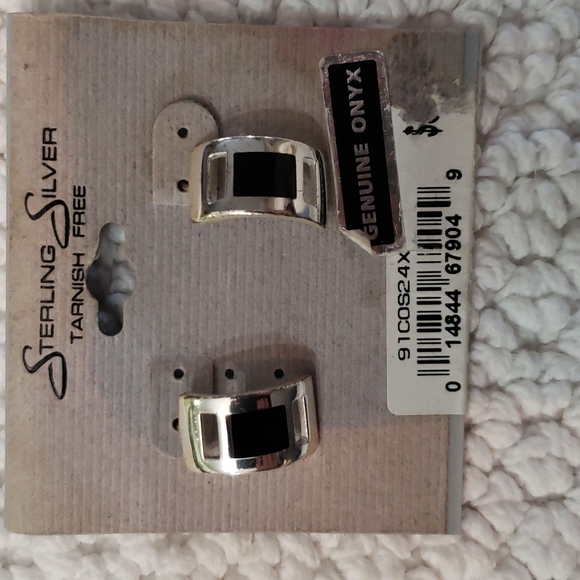 GENUINE ONYX ABD STERLING SILVER EARRINGS - Picture 3 of 4